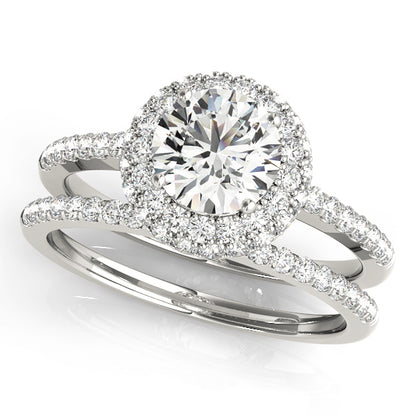 14K White Gold Engagement Rings Halo Round With 0.54 TCW Diamond (SI1-SI2, G-H)