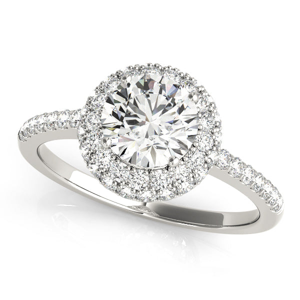 14K White Gold Engagement Rings Halo Round With 0.54 TCW Diamond (SI1-SI2, G-H)