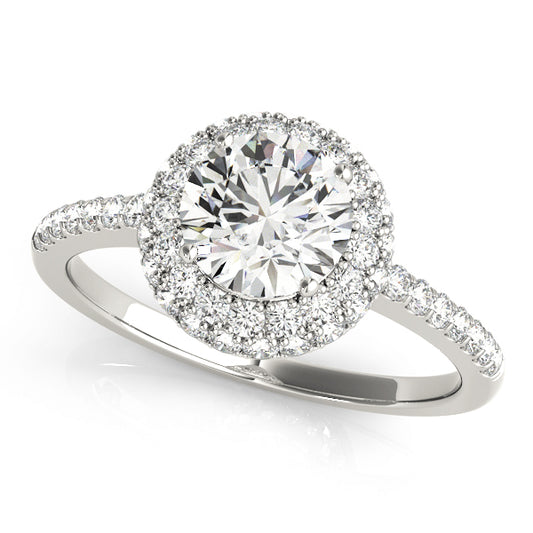 14K White Gold Engagement Rings Halo Round With 0.54 TCW Diamond (SI1-SI2, G-H)