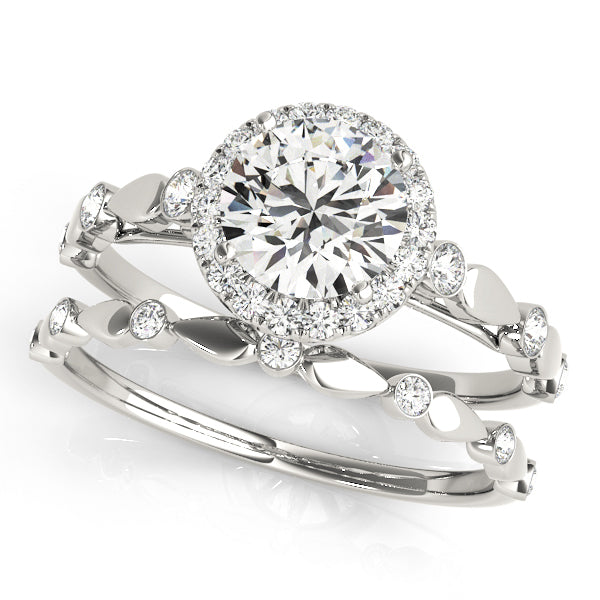 14K White Gold Engagement Rings Halo Round With 0.33 TCW Diamond (SI1-SI2, G-H)