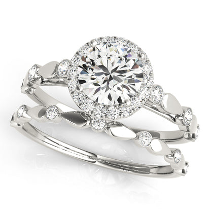 14K White Gold Engagement Rings Halo Round With 0.33 TCW Diamond (SI1-SI2, G-H)