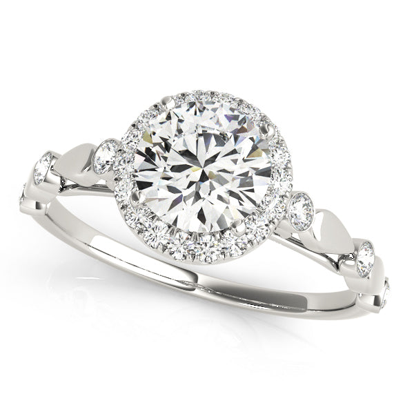 14K White Gold Engagement Rings Halo Round With 0.33 TCW Diamond (SI1-SI2, G-H)