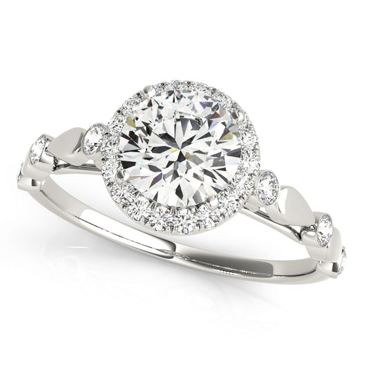 14K White Gold Engagement Rings Halo Round With 0.33 TCW Diamond (SI1-SI2, G-H)