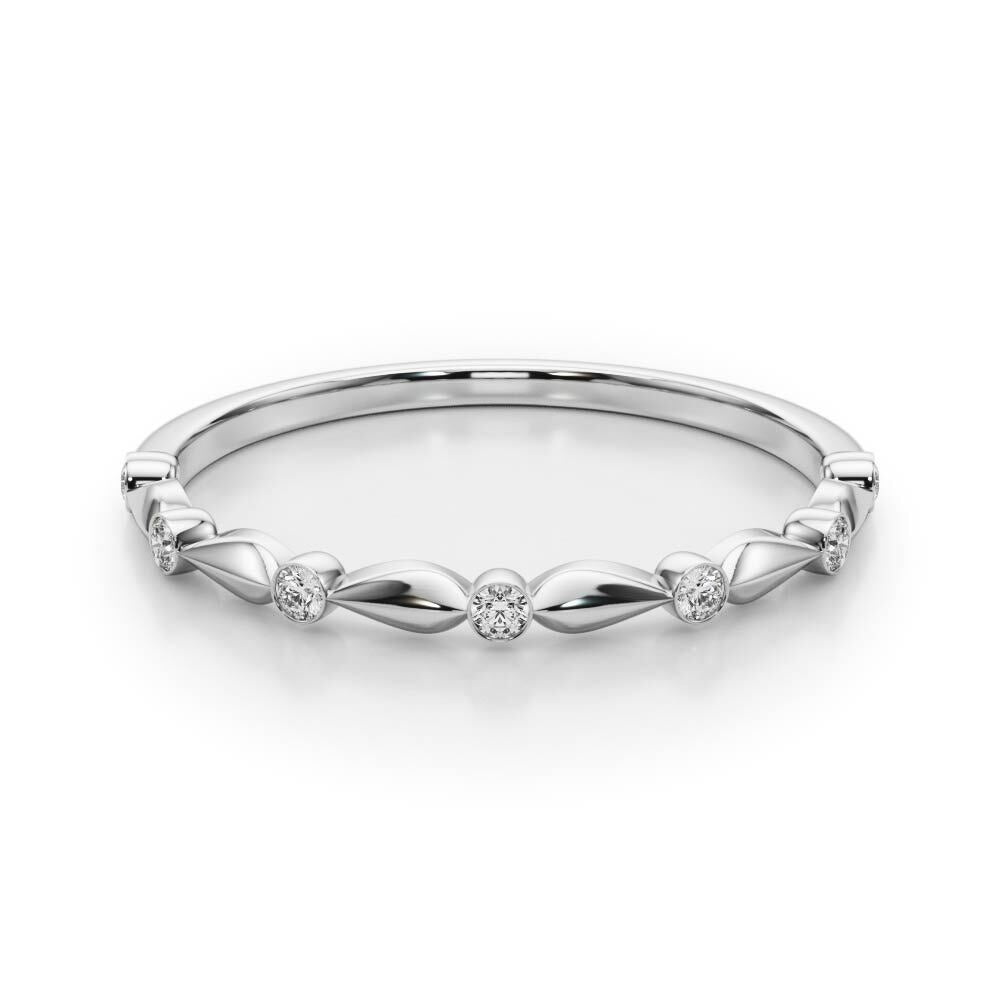 14K White Gold Wedding Bands Bezel Set With 0.07 TCW Diamond (SI2, H-I)