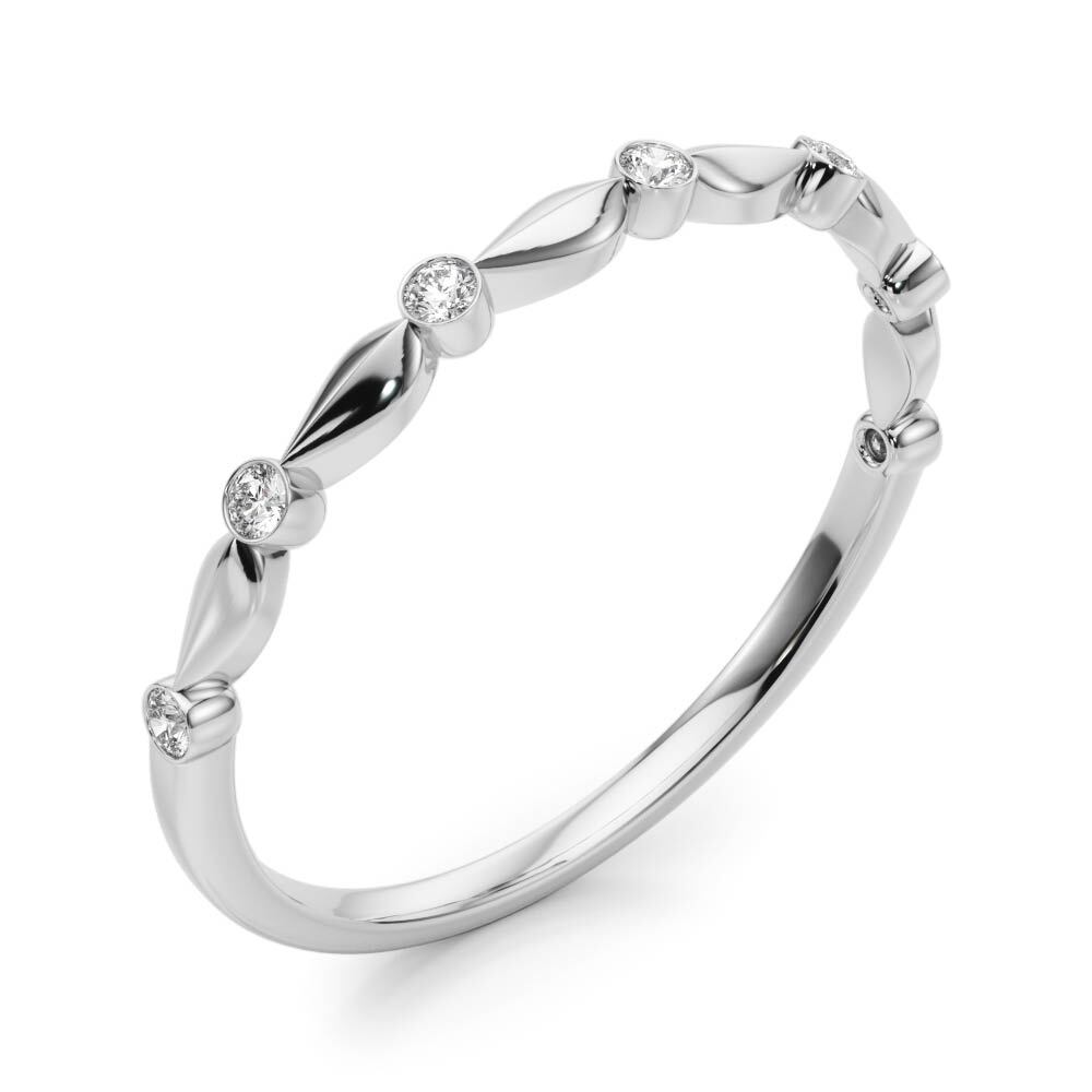 14K White Gold Wedding Bands Bezel Set With 0.07 TCW Diamond (SI2, H-I)