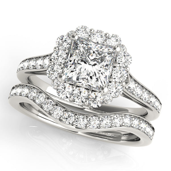 14K White Gold Engagement Rings Halo Square & Cushion With 0.29 TCW Diamond (SI1-SI2, G-H)