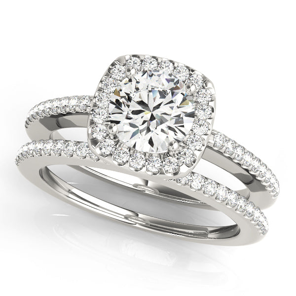 14K White Gold Engagement Rings Halo Round With 0.96 TCW Diamond (I1, H-I)