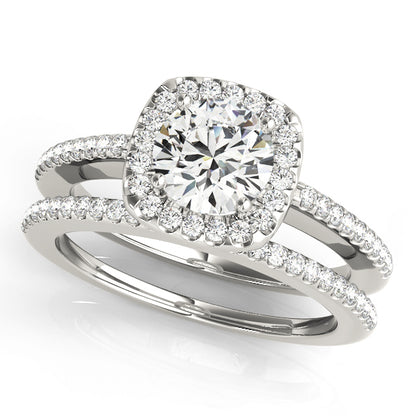 14K White Gold Engagement Rings Halo Round With 0.96 TCW Diamond (I1, H-I)