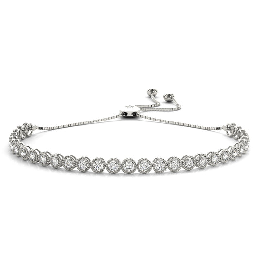 14K White Gold Milgrain Adjustable Bracelet With 0.96 TCW Diamond (I1, H-I)