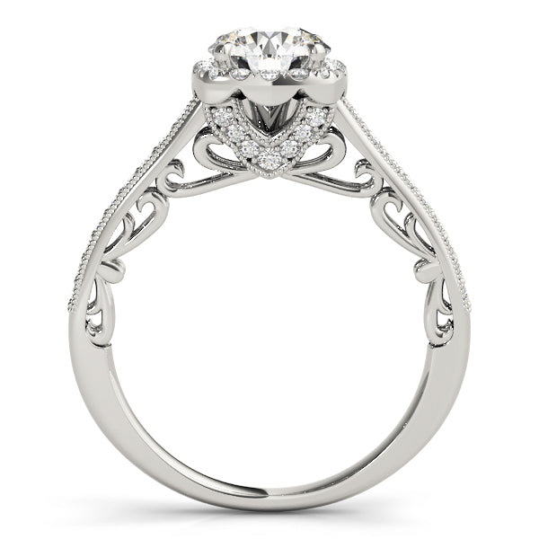 14K White Gold Engagement Rings Halo Round With 0.22 TCW Diamond (SI1-SI2, G-H)