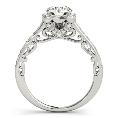 14K White Gold Engagement Rings Halo Round With 0.22 TCW Diamond (SI1-SI2, G-H)