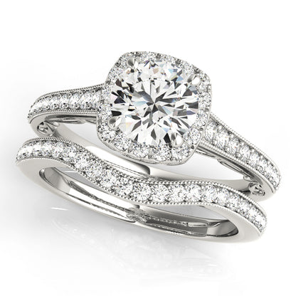 14K White Gold Engagement Rings Halo Round With 0.22 TCW Diamond (SI1-SI2, G-H)