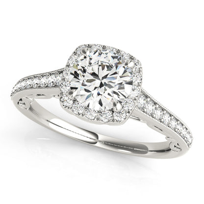 14K White Gold Engagement Rings Halo Round With 0.22 TCW Diamond (SI1-SI2, G-H)