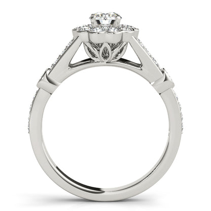 14K White Gold Engagement Rings Halo Round With 0.53 TCW Diamond (SI1-SI2, G-H)