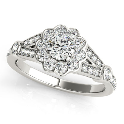 14K White Gold Engagement Rings Halo Round With 0.53 TCW Diamond (SI1-SI2, G-H)