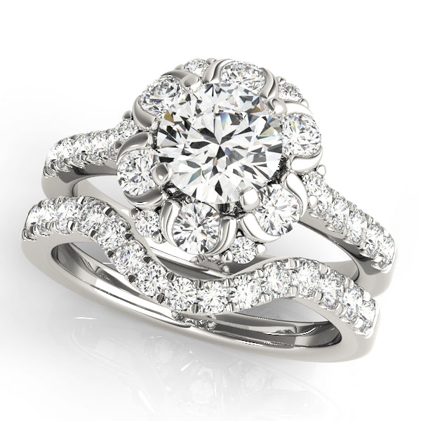 14K White Gold Engagement Rings Halo Round With 0.79 TCW Diamond (SI1-SI2, G-H)