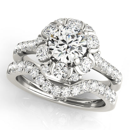 14K White Gold Engagement Rings Halo Round With 0.79 TCW Diamond (SI1-SI2, G-H)