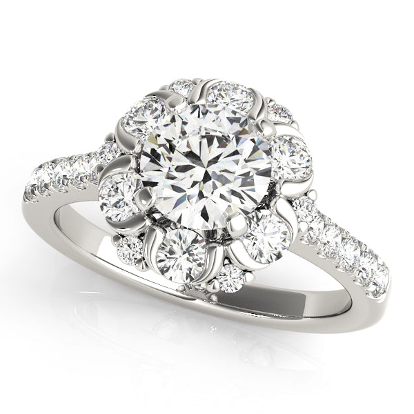 14K White Gold Engagement Rings Halo Round With 0.79 TCW Diamond (SI1-SI2, G-H)