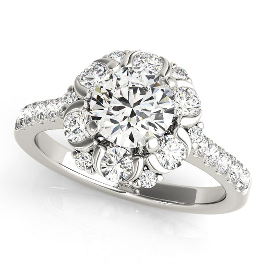14K White Gold Engagement Rings Halo Round With 0.79 TCW Diamond (SI1-SI2, G-H)