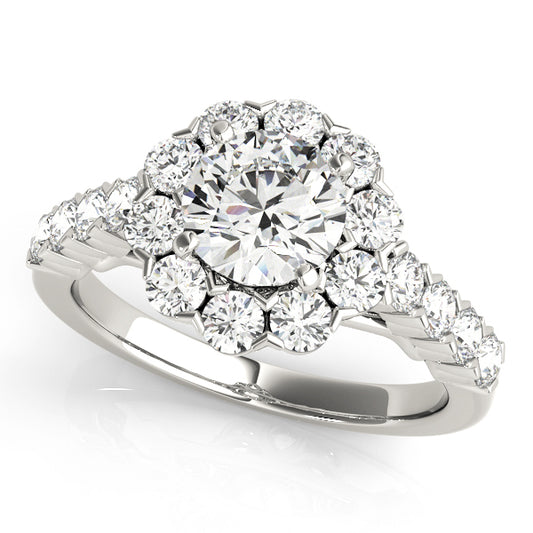 14K White Gold Engagement Rings Halo Round With 1.19 TCW Diamond (SI1-SI2, G-H)