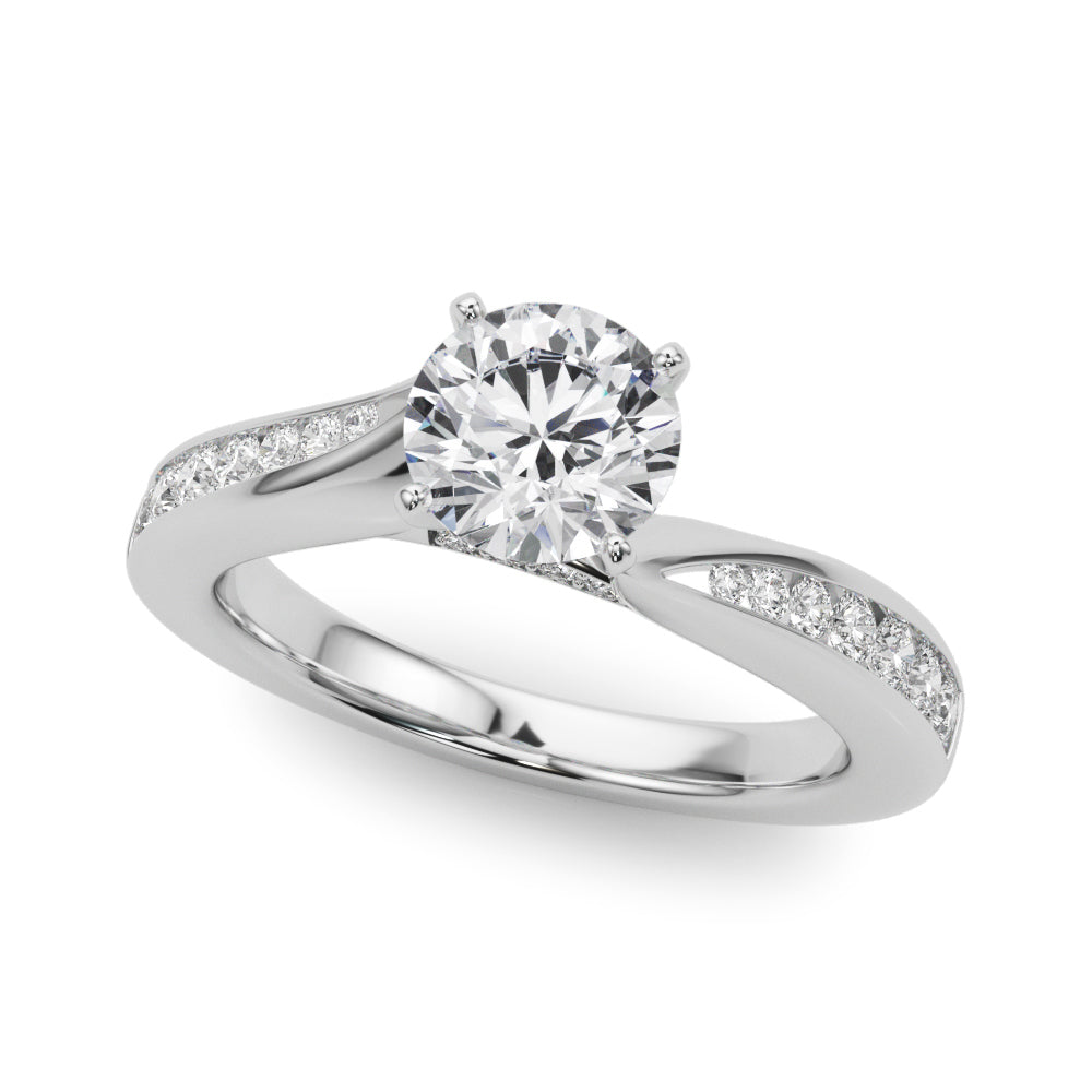 14K White Gold Engagement Rings Single Row Prong Set With 0.08 TCW Diamond (I1, H-I)