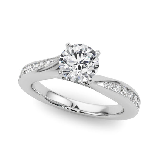 14K White Gold Engagement Rings Single Row Prong Set With 0.08 TCW Diamond (I1, H-I)