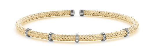 14K White and Yellow Gold Bangle Italian Made With 0.09 TCW Diamond (I1, H-I)