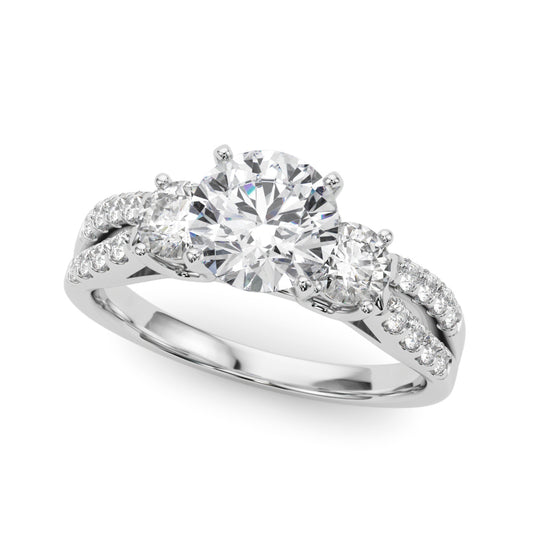 14K White Gold Engagement Rings 3 Stone Round With 0.50 TCW Diamond (SI1-SI2, G-H)