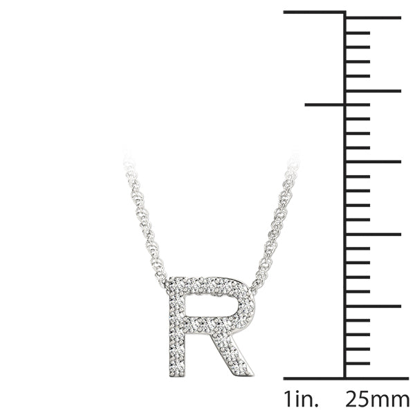 14K White Gold 1/10 Cttw R Initial With 0.09 TCW Diamond (I3 H-J)