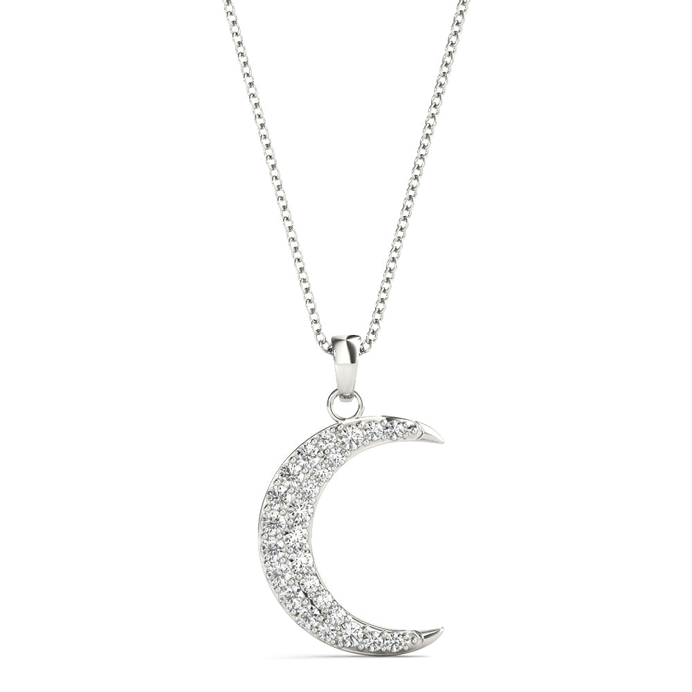 14K White Gold Half Moon Pendant With 0.19 TCW Diamond (SI2, H-I)