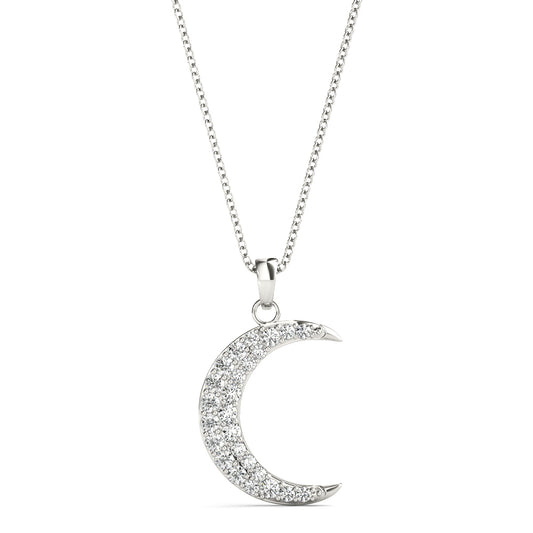 14K White Gold Half Moon Pendant With 0.19 TCW Diamond (SI2, H-I)