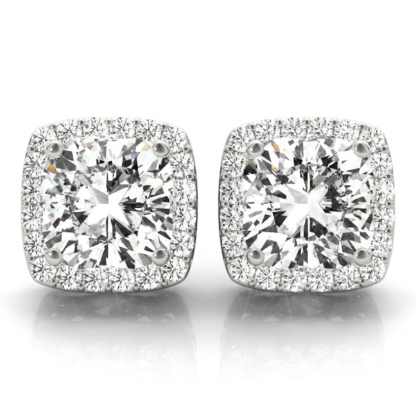 14K White Gold Earrings Halo With 0.12 TCW Diamond (SI2, H-I)