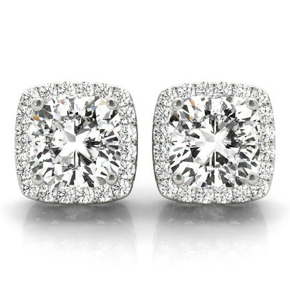 14K White Gold Earrings Halo With 0.12 TCW Diamond (SI2, H-I)