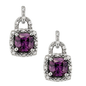 14K White Gold Earrings Color Square & Cushion With 0.06 TCW Diamond (SI2, H-I)