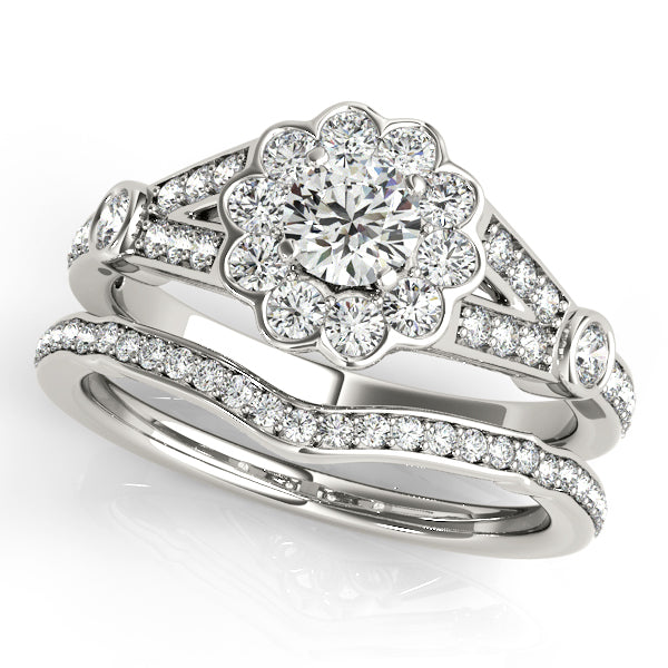 14K White Gold Engagement Rings Halo Round With 0.53 TCW Diamond (SI1-SI2, G-H)