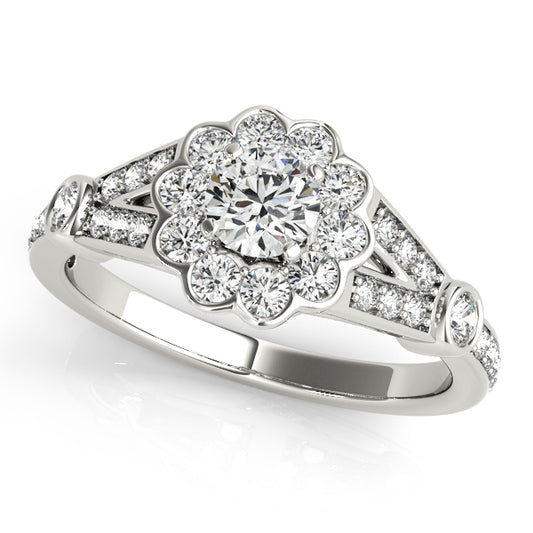 14K White Gold Engagement Rings Halo Round With 0.53 TCW Diamond (SI1-SI2, G-H)