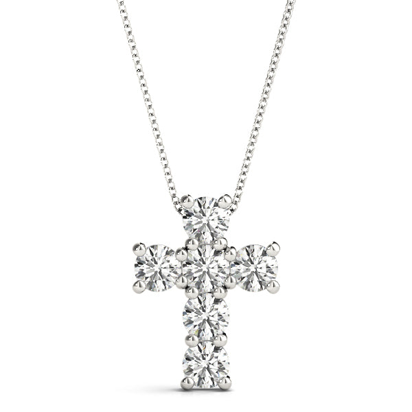 14K White Gold Pendants Religious Crosses With 0.24 TCW Diamond (SI2, H-I)