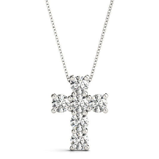 14K White Gold Pendants Religious Crosses With 0.24 TCW Diamond (SI2, H-I)