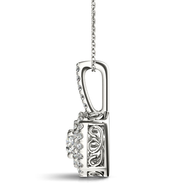 14K White Gold Halo Pendant With 0.75 TCW Diamond (SI1, G)