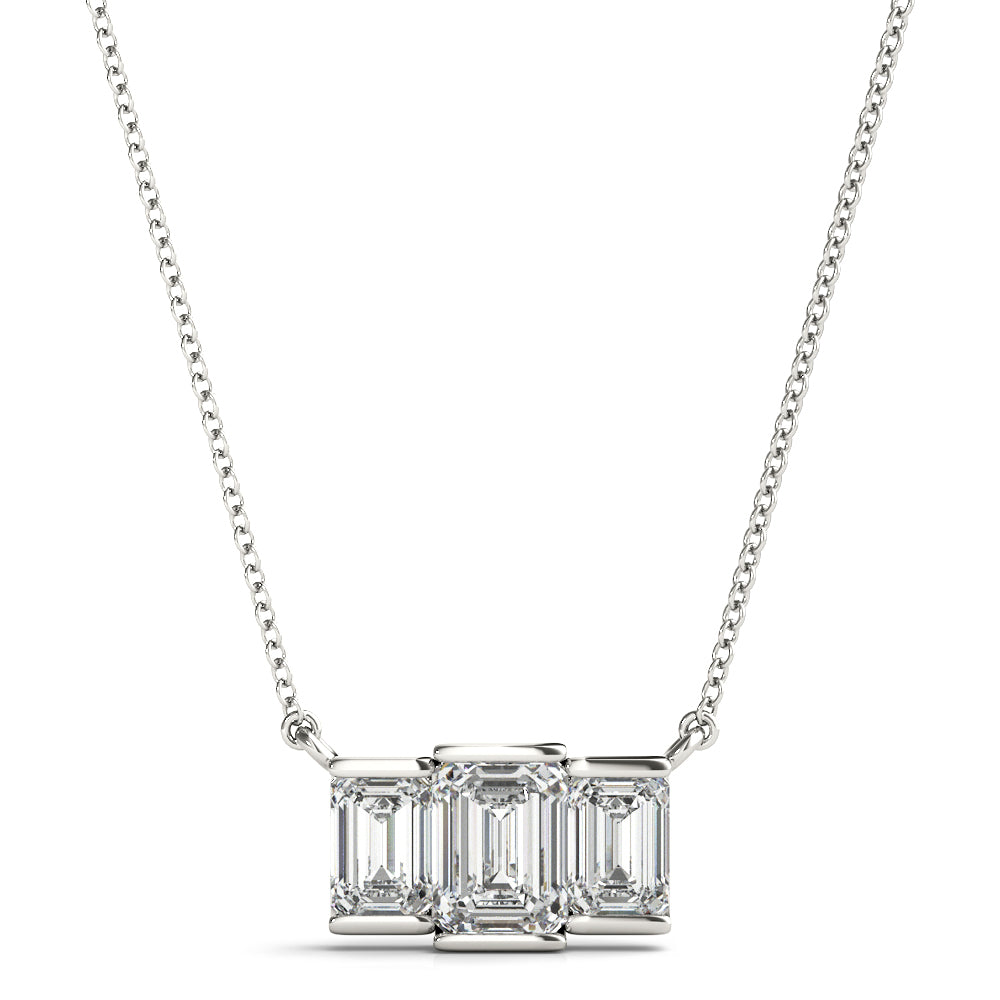 14K White Gold 3 Stone Emerald Cut Pendant With 1.10 TCW Diamond (SI1-SI2, G-H)