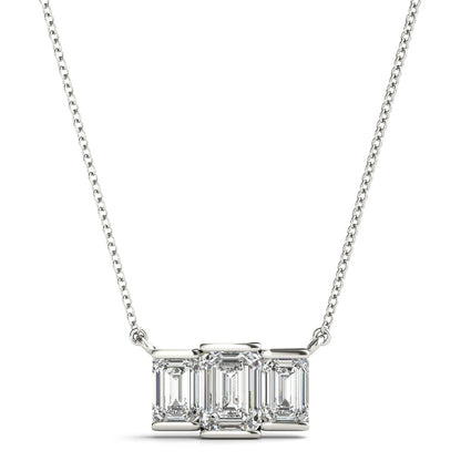 14K White Gold 3 Stone Emerald Cut Pendant With 1.10 TCW Diamond (SI1-SI2, G-H)