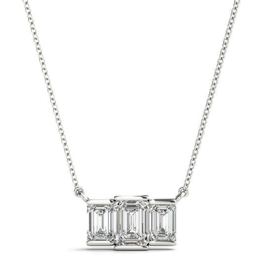14K White Gold 3 Stone Emerald Cut Pendant With 1.10 TCW Diamond (SI1-SI2, G-H)