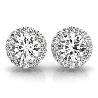 14K White Gold Earrings Halo With 0.59 TCW Diamond (SI2, H-I)