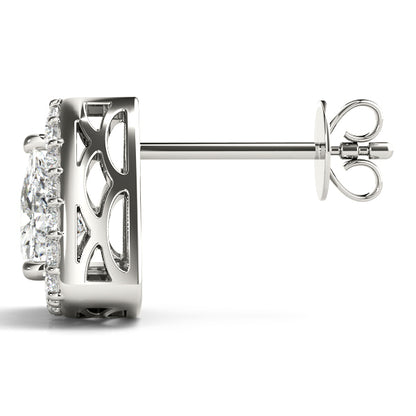 14K White Gold Earrings Halo With 0.11 TCW Diamond (SI2, H-I)