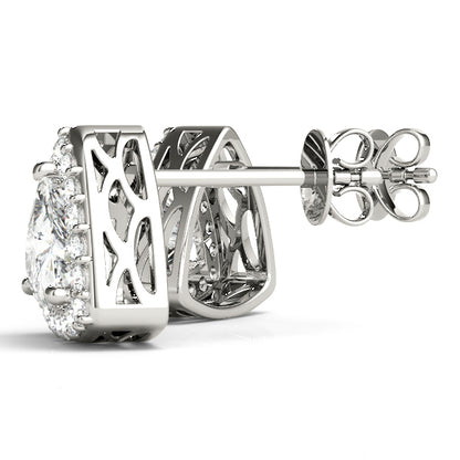 14K White Gold Earrings Halo With 0.11 TCW Diamond (SI2, H-I)