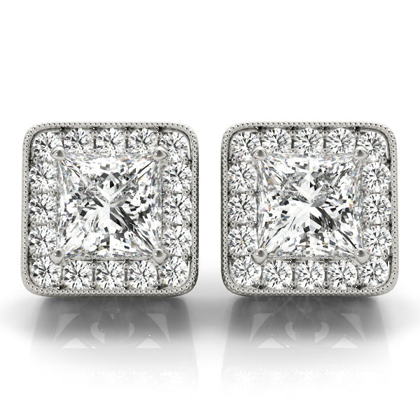 14K White Gold Earrings Halo With 0.91 TCW Diamond (SI2, H-I)