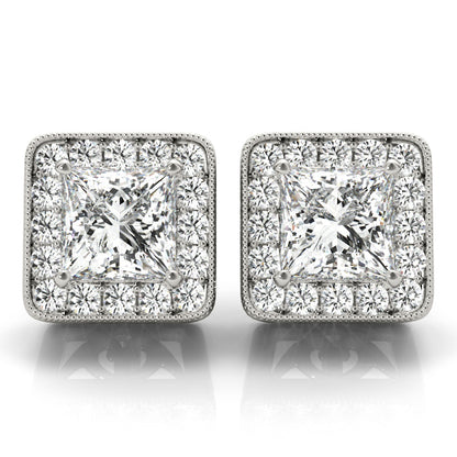 14K White Gold Earrings Halo With 0.91 TCW Diamond (SI2, H-I)