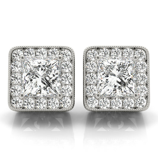 14K White Gold Earrings Halo With 0.91 TCW Diamond (SI2, H-I)