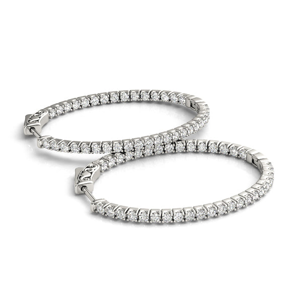 14K White Gold 1.5 Inch 4 Prong Oval Hoop With 0.74 TCW Diamond (SI2, H-I)