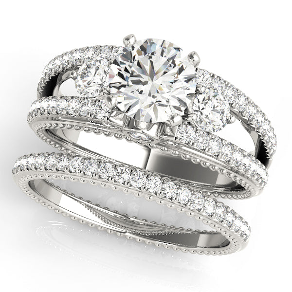 14K White Gold Engagement Rings 3 Stone Round With 0.50 TCW Diamond (SI1-SI2, G-H)